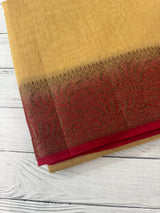 Jute silk sarees with contrast pallu & blouse MJL396 -DarkBeige to Red