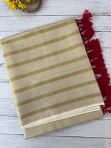 Kerala tissue saree - Stripes with Red tassels