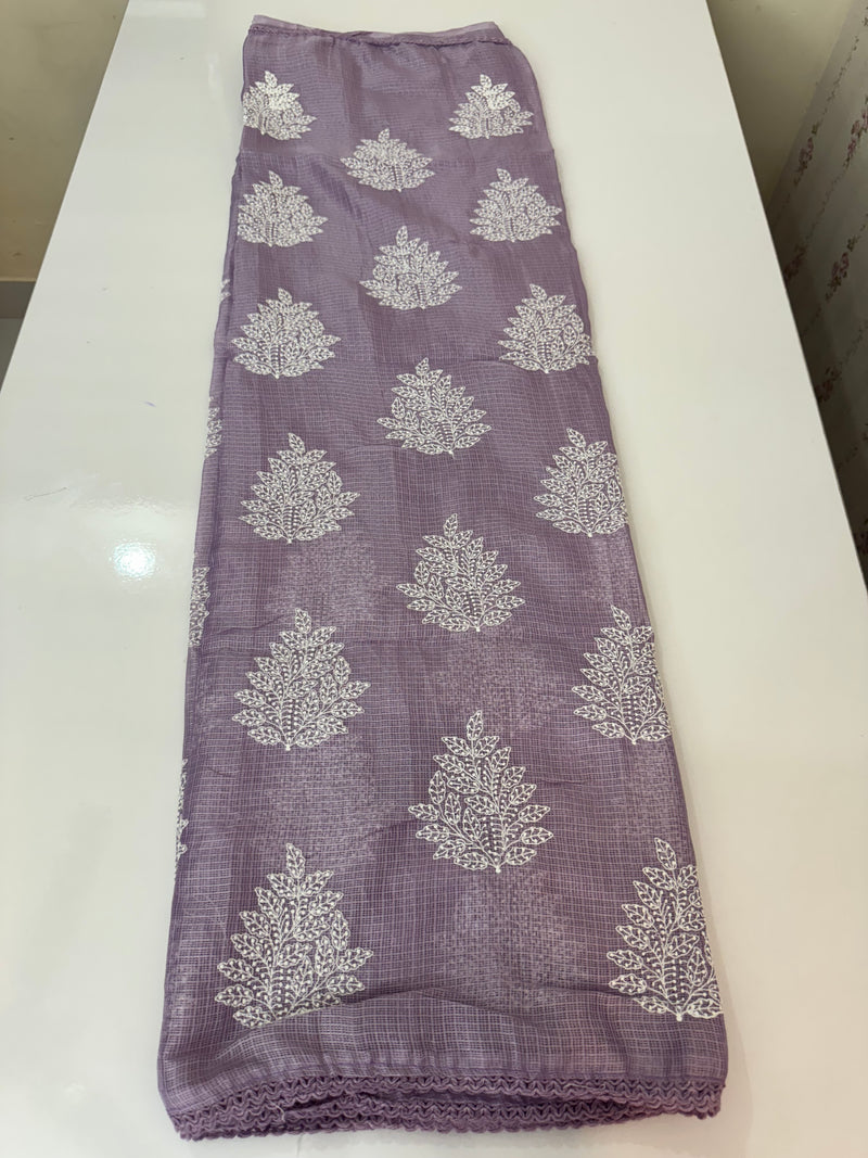 Soft kota checks saree with embroidery - SVTS23 Lavender