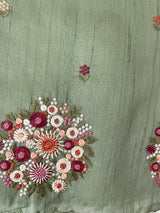 Blended tussar silk saree with embroidery- MS1072 DuskyGreen
