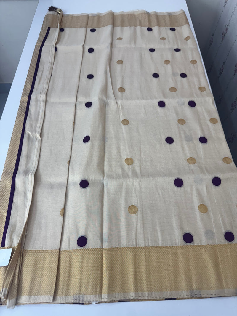 Tissue mix Soft silk saree with zari weaving MS8146 - Purple polka dots