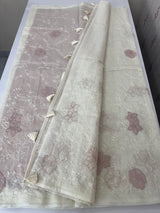 Soft Kota Chanderi saree with applique work MCH689 - Offwhite to NudePink