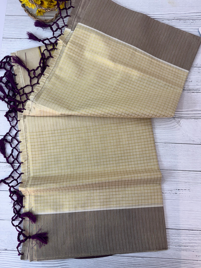 Kerala tissue saree- Gold checks