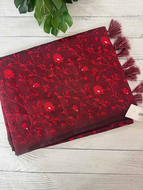 Kota silk cotton saree with applique work MS81788 - MaroonRed