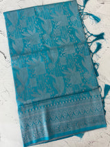 Silver zari woven soft silk saree with brocade blouse MSB5666 Blue