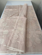 Supernet saree with applique work MCJ8432- Pastel DuskyPeach