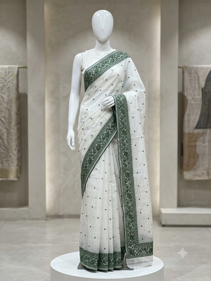 NetKota saree with chikankari machine embroidery - MS14622