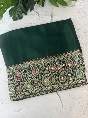 Semi modal silk saree with mirror work - MMB502 Green
