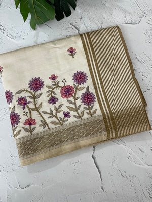 Blended tussar silk saree with embroidery- MSH490