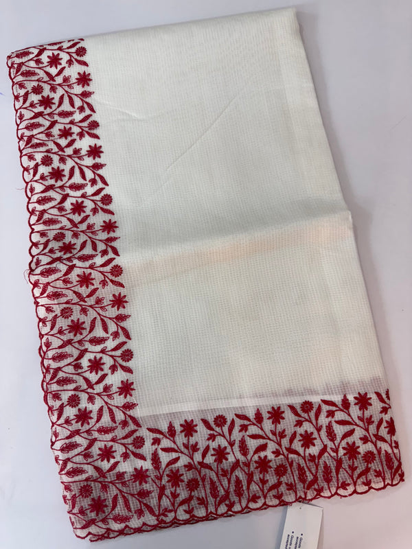 Kota silk saree with embroidery MSB643 White & Red