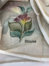 Handpainted Chanderi tissue silk saree MS78944 - Cream