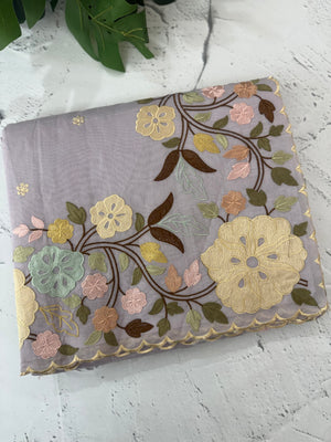 Chanderi cotton saree with embroidery borders - MSH4545 DustyLavender