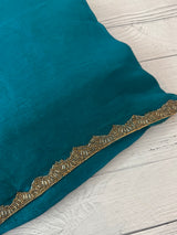 Shimmery crush silk saree with handworked lace border MS99321- Teal