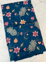 Blended tussar saree with applique work and embroidery MTSS451 DarkTeal