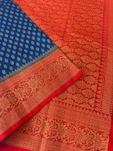 Banarasi viscose Georgette saree MKGS611- DeepSeaBlue to Red