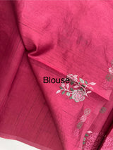 Crushed Matka Blended Tussar silk saree with embroidery MS4890 - Cranberry