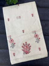 Cotton embriodery saree MS14534- White & Red