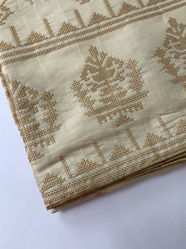 Kosa semi tussar silk saree with cross stitch embroidery- MKTS654 Beige