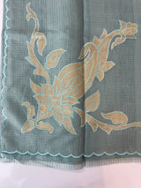 Soft tissue kota checks saree with applique work (2)- MSH5407  Pastel DuskyBlue