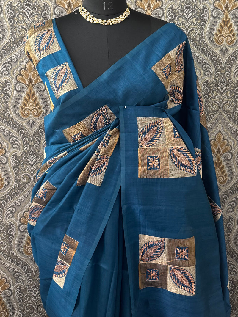 Blended tussar silk saree with embroidery - MS78911