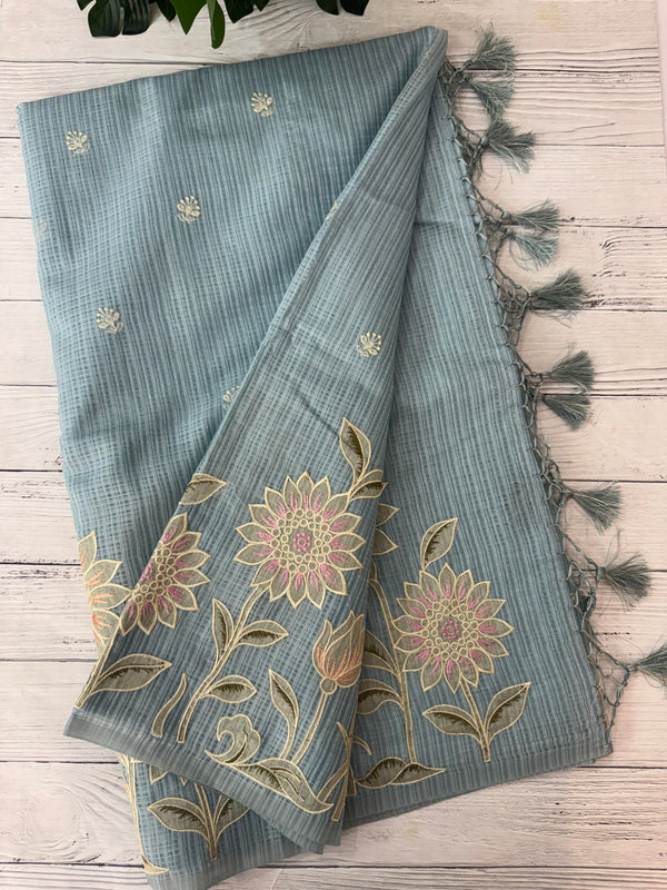 Applique and embroidery work 
 Kota Silk saree MSH118- DuksyBlue