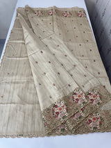 Cutwork Blended tussar saree MTS610 - Beige