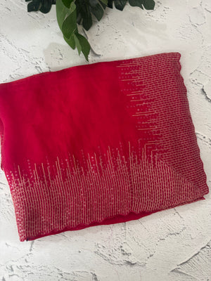 Soft Velvet Organza saree with embroidery borders - MOS4377 DarkPink