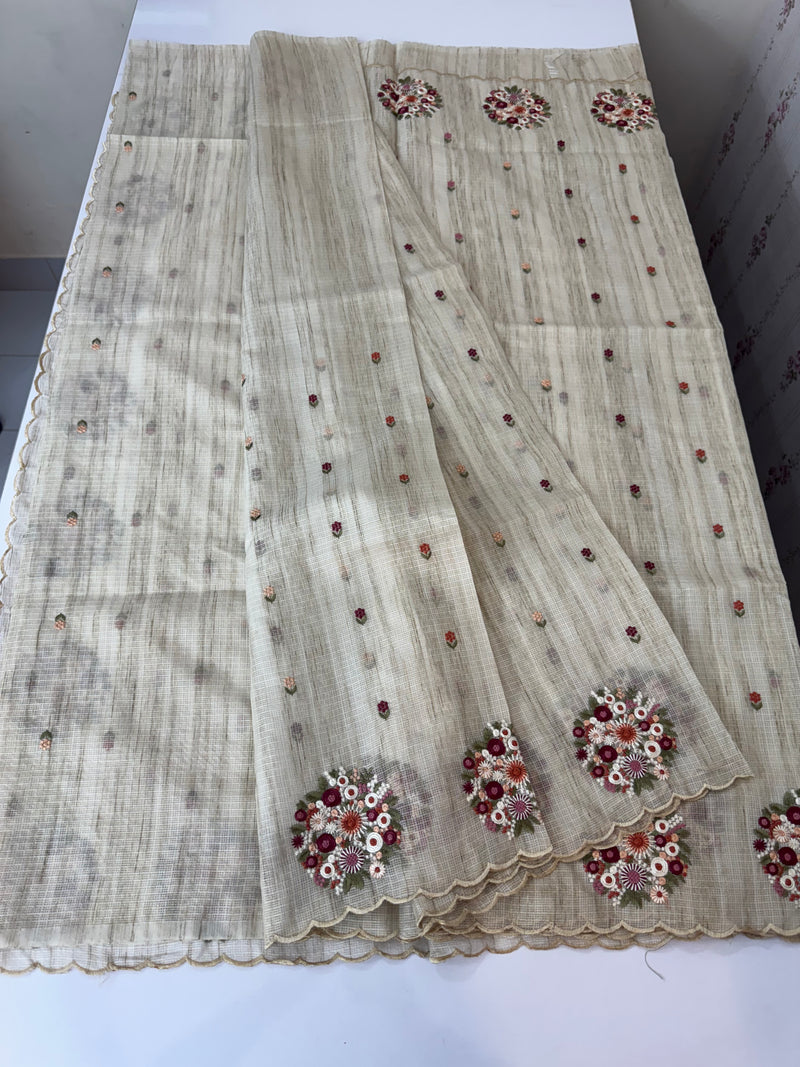 Silky kota embroidery saree with scalloped borders MSK877