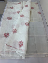 Soft organza saree with embroidery  MOS80  White & Red