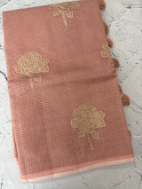 Kota Moonga checks saree with tissue applique work MMS431