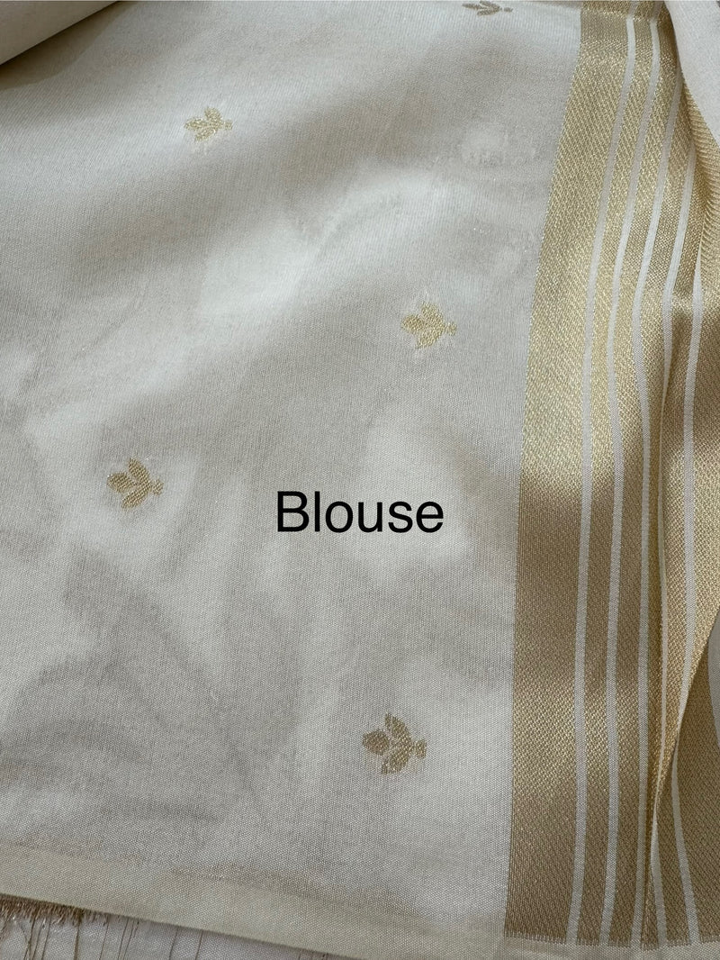Soft Chanderi viscose silk saree with zari  MS1801- Cream