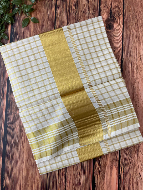 Kerala cotton saree - Gold checks