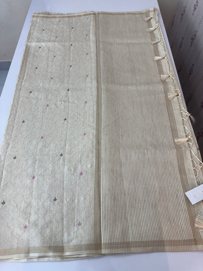 Blended tussar saree with embriodery - MS8665