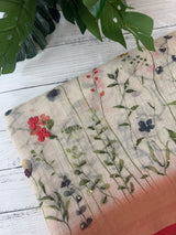Handworked floral digital printed semi Linen Saree MLS611