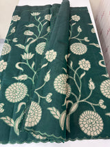 Viscose organza saree with applqiue work - MSH930 DarkGreen