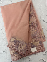 Soft Organza saree with cutwork tissue applique borders - MCW765
