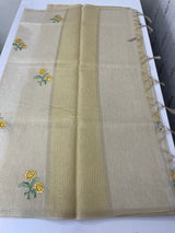 Tissue linen saree with embroidery MSL4900 - Yellow