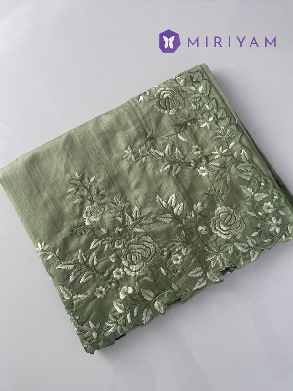 Embroidered Crepe semi tussar silk saree- MSS721 DustyGreen