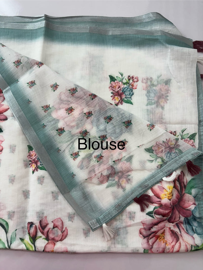 Digital printed semi Linen Saree MLS615- 19