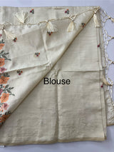 Blended tussar saree with embroidery- MSH890 Cream