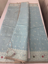 Tissue linen saree with embroidery MTL451 PastelBlue
