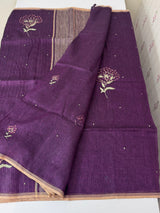 Pure linen handwork sarees MLS7854