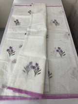 Lightweight Supernet saree with cross stitch embroidery MS142- White to Lavender