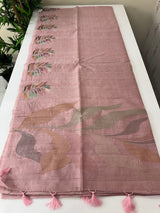 Crushed Blended tussar silk saree with embroidery- SNFCYEY OnionPink