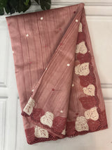 Embroidered Crepe blended tussar silk saree MS14473 DuskyPeach