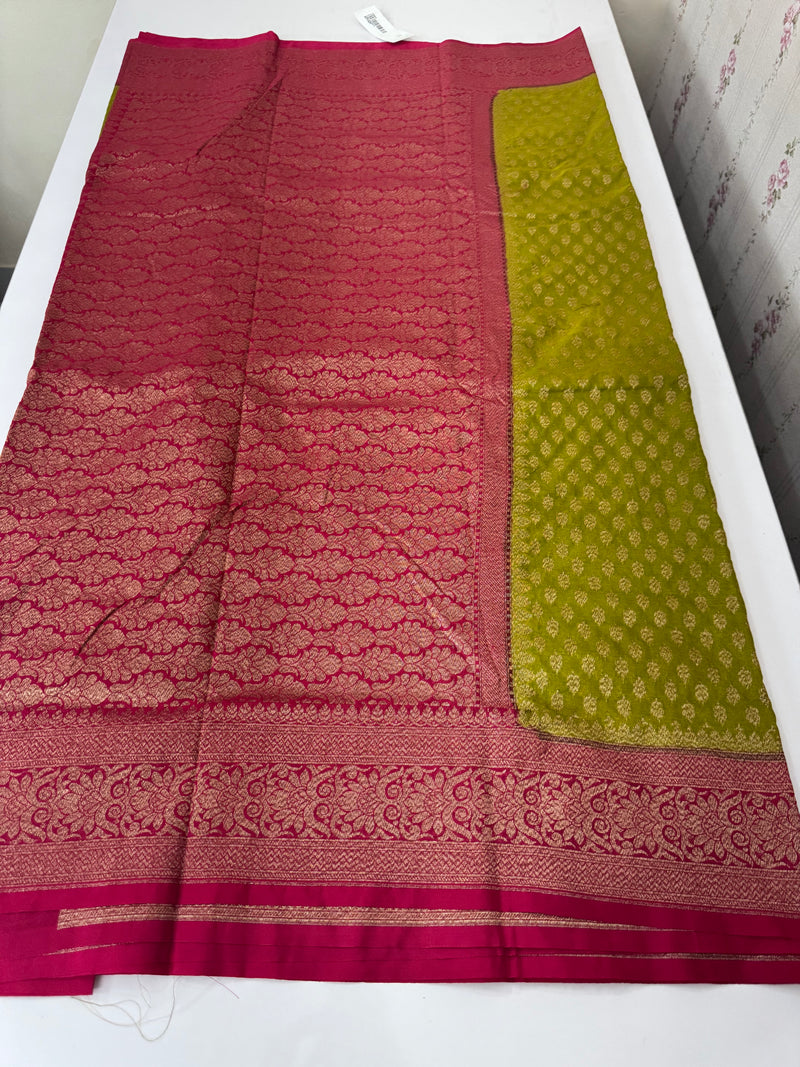 Banarasi viscose Georgette saree MKGS611- ParrotGreen to Pink