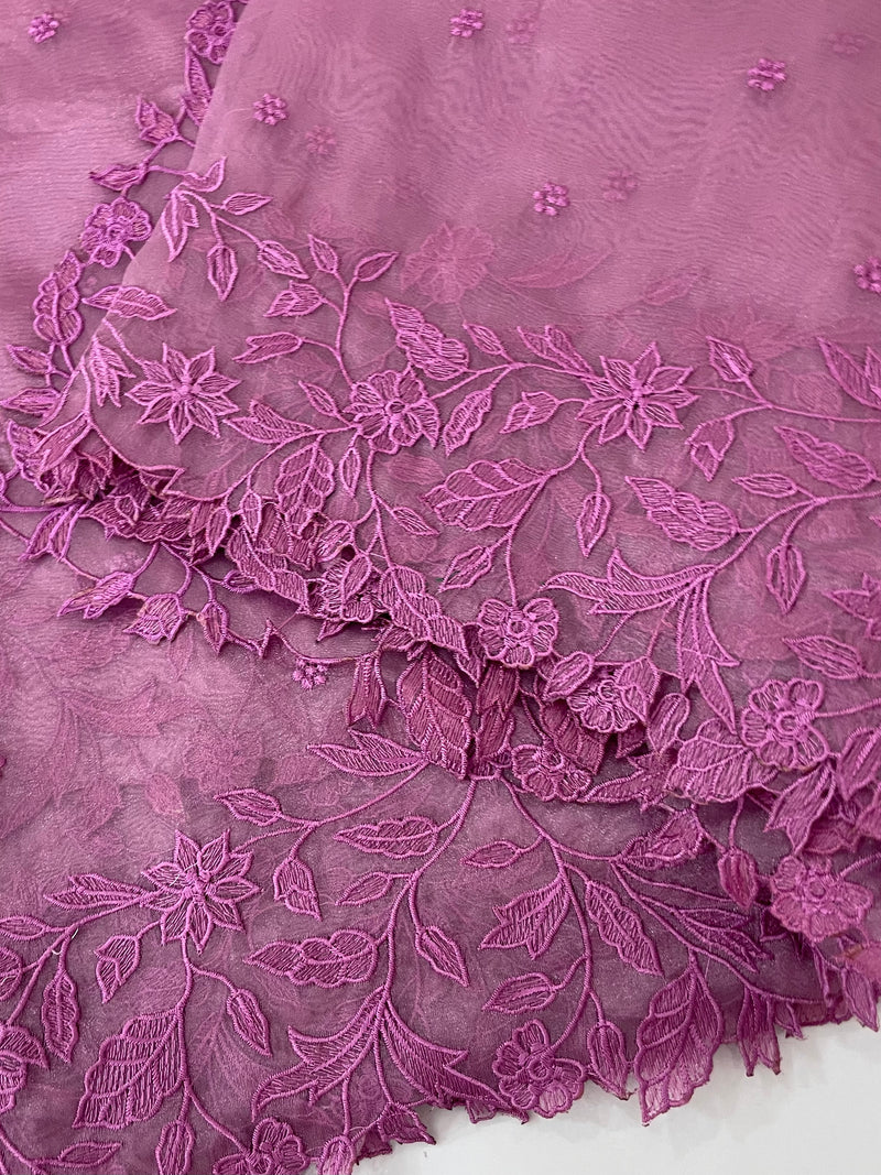Tissue Organza saree with embriodery MS14638 Magenta