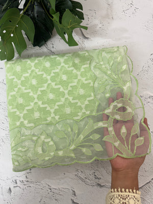 Kota Moonga saree with net applique borders MSH295-PistaGreen