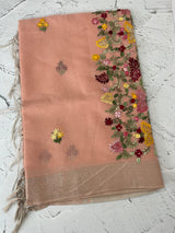 Soft Tissue linen Silk embriodery saree MS49876