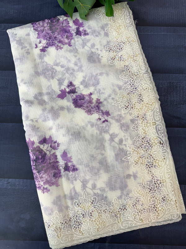 Cutwork Soft kota silk saree with digital prints MSH121
